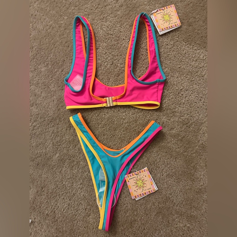 Kulani Kinis Pink, Teal & Orange Colorblock Bikini - Picture 2 of 2